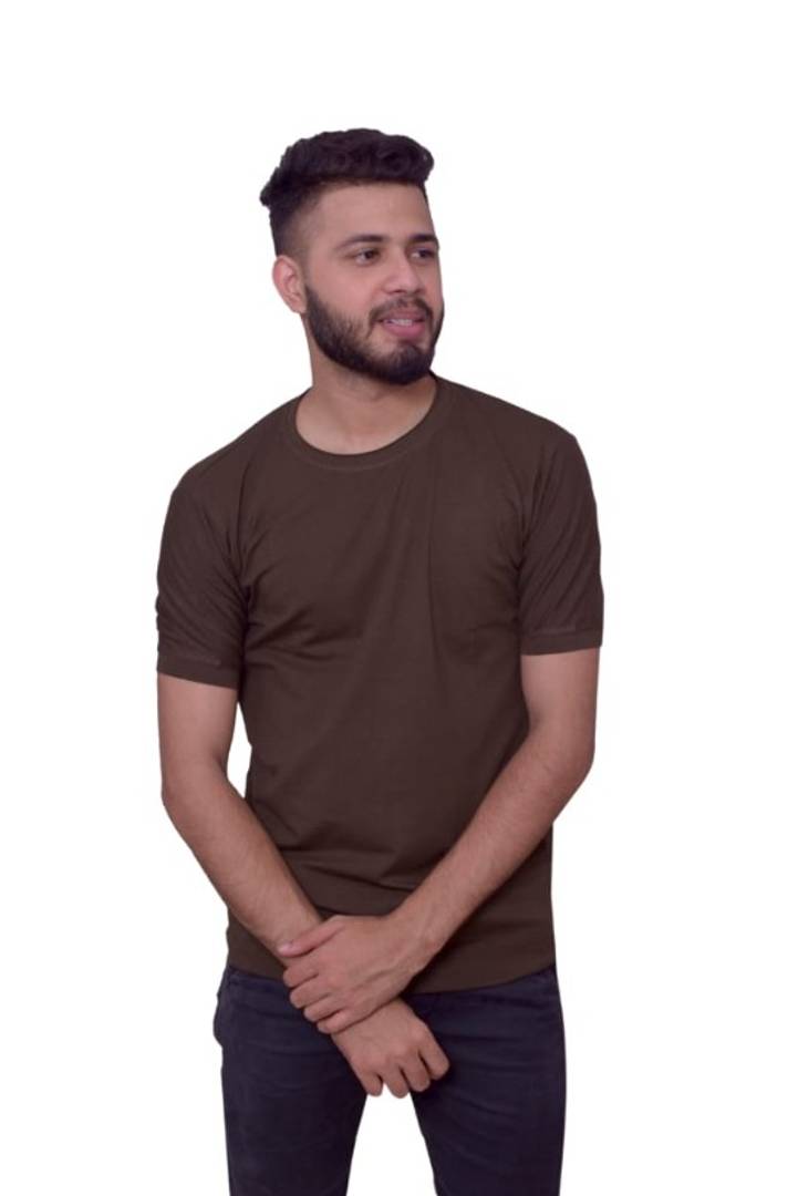 Elegant Brown Solid Cotton Spandex Round Neck Tees For Men - SVB Ventures